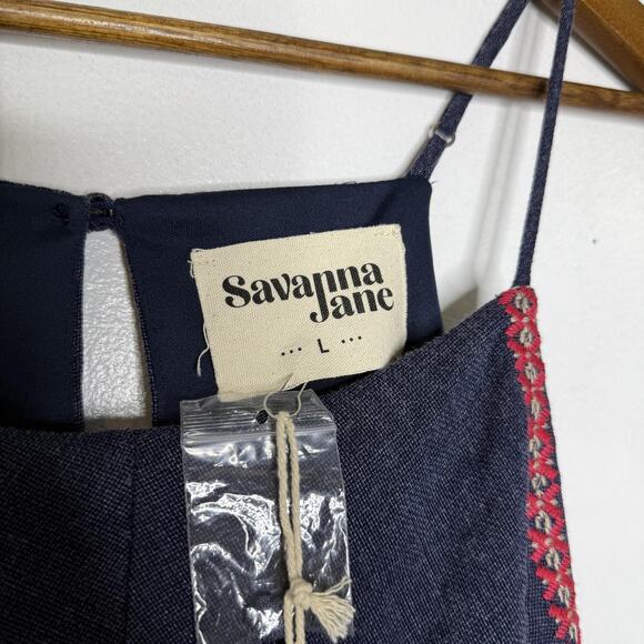 Savanna Jane Romper Large Blue Embroidered Floral Boho Sleeveless Summer NEW - Picture 5 of 7